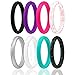 ROQ Silicone Wedding Ring for Women, Set of 8 Thin Stackable Silicone Rubber Wedding Bands Point- Turquoise, Pink, Purple, Black, White, Silver, Black/Turquoise Glitter, White/Pink Glitter - Size 8