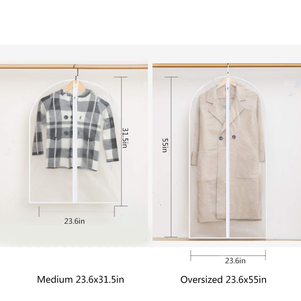 Tinyuet Hanging Garment Covers, 6Pack Clear Moisture-Proof Garment Bags, Breathable Dust and Waterproof with Zipper for Travel Garments Storage Jackets and Dress, Suits(2L & 4S)