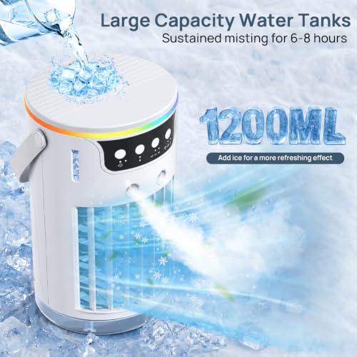 Portable Air Conditioners, AC Fan Mini Evaporative Air Cooler 1200ML with Ice Cooling Mist Personal Air Conditioner Quiet for Bedroom, Home Office Desk (white)