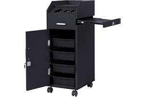 Winado Hair Salon Storage Cart with Wheels & 3 Hair Dryer Holders & 4 Drawers & Lock & 2 Keys, Hairdressing Tools Station Mobile Makeup Case, SPA Utility Trolley (Black)