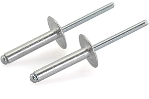 HJ Garden 60pcs 3/16 x 1 Inch (4.8x25mm) Large Flange Aluminum Blind Rivet Self-Plugging Open End Decorating Fastener Nails Pop Rivets Core Pulling Rivets Grip Pange 11/16-3/4 Inch (17.4-19mm)