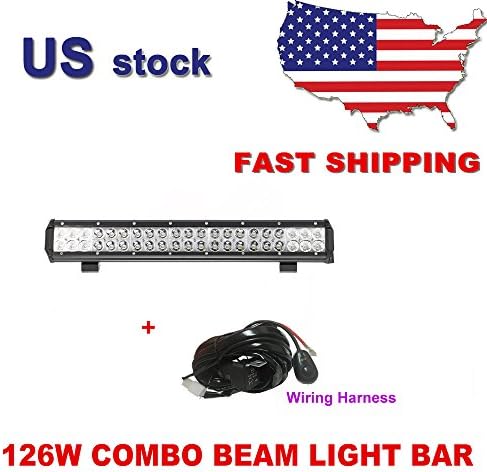 Primeprolight 20" Inch Led Light Bar 126W Flood Spot Combo Beam Work Light + Wiring Harness Kit for Trucks Suv Atv Tractor Pickup Jeep,One Year Warranty