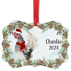 Silver Sebright Chicken Rooster Christmas Ornament