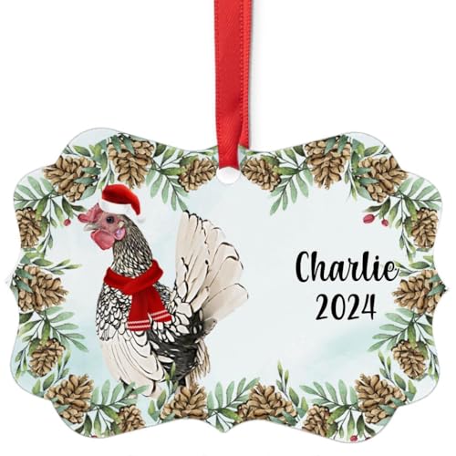 Silver Sebright Chicken Rooster Christmas Ornament
