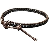 Infinityee888 Onyx Bead Anklet bracelet 10-10.5 inches woven with Leather cord beautiful handmade hippie bohemian Unisex Anklet Gift Idea for Both Men Women