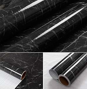 wDragon negro gris mármol autoadhesivo brillante lámina de vinilo Peel