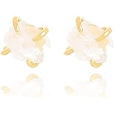 Handmade Raw Gemstone Stud Earrings for Women Girls Unique 14K Gold Plated Natural Genuine Irregular Ore Gemstone Birthstone Hypoallergenic Dainty Crystal Jewelry Gifts