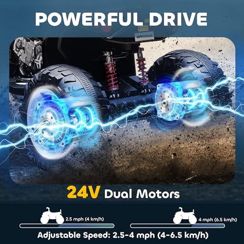 Qaba 24V Kids ATV, 2-Seater Ride On Car for Kids, Battery Powered Electric Quad with 4 Suspension Wheels, High/Low Speeds, Music, Headlights, for Boys and Girls, Black