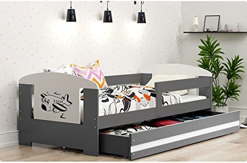 Interbeds PHILIP children's single bed 160x80 wooden pine bed for kids +free mattress + storage, stickers kitty, cars +more (Plane)