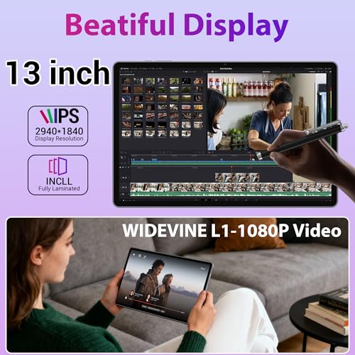 PIXGOOD 3K Tablet 13 Inches with Android 15, 36GB RAM, 512GB ROM (Extension 2TB), 4G Lte-----5G WiFi, 2940*1840UHD, 11580mAh, G99 2.2GHz, 13MP + 8MP, Touch Tablet with Keyboard, GPS4 Speaker, Grey