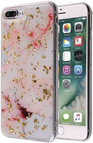 iPhone 8 Plus Case,ARASO Marble Silver Sparkle Pattern Hybrid Hard Back Soft TPU Raised Edge Ultra-Thin Shock Absorption Protective Case for iPhone 7 Plus/ 8 Plus (Pink)