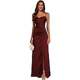 GRWO Women's Satin Bridesmaid Dresses with Slit Long Mermaid Formal Prom Dress GO011