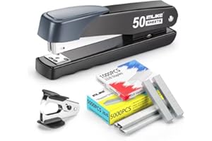 IMLIKE Metal Stapler Heavy Duty 50 Sheet Capacity, Full Strip Staplers for Desk with 6000 Staples and Staple Remover,No Jam, Non-Slip for Office & Classroom, Black