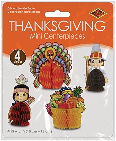 Mini Thanksgiving Paper Centerpieces by Beistle - 4-Pack, 4-5 Inches