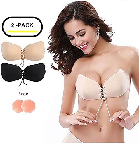 Sunny girl Strapless Bra,Sticky Bras,Backless Drawstring Push up Self Adhesive Bras Silicone Invisible Bras for Women