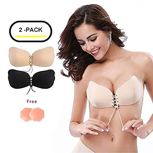 Sunny girl Strapless Bra,Sticky Bras,Backless Drawstring Push up Self Adhesive Bras Silicone Invisible Bras for Women