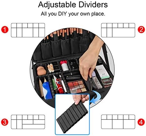 EYNSCOEN 3 Layer Makeup Bag,15.75in Large Women Makeup Organizer Bag Travel Makeup Train Case, Waterproof Cosmetic Bag Case Adjustable Divider, Professional Portable Makeup Brush Storage Bag, Black 5 EYNSCOEN 3 Layer Makeup Bag,15.75in Large Women Makeup Organizer Bag Travel Makeup Train Case, Waterproof Cosmetic Bag Case Adjustable Divider, Professional Portable Makeup Brush Storage Bag, Black