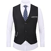 DOKKIA Men's Dress Vest Suit Waistcoat Formal Business Slim Fit V-neck Sleeveless Tuxedo Jacket with Chain