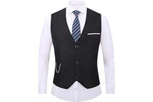 DOKKIA Men's Dress Vest Suit Waistcoat Formal Business Slim Fit V-neck Sleeveless Tuxedo Jacket with Chain