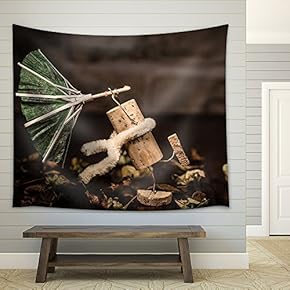 Concept Stormy Weather, Wine Cork Figures - Fabric Wall Tapestry Home Decor - 51x60 inches