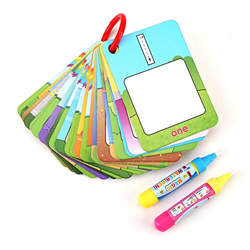 GLOGLOW Water Painting Cards Children Drawing Board Kids Colouring Card Alphabet Number Word Doodle Board Painting Book Early Education Cognitive Cards with Magic Drawing Pens(Number Type)