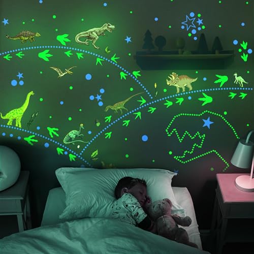 SNAIL GARDEN 668 Pcs Glow in The Dark Dinosaur Wall Stickers