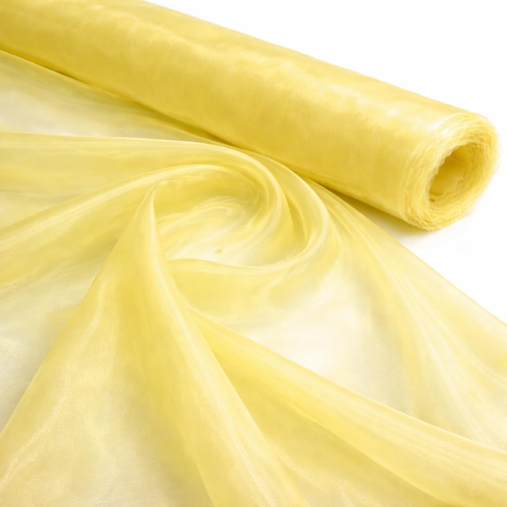 Lemon 1 Meter Pack Plain Sheer Lightweight Organza Voile Drape Curtain, Wedding, Chair Sash Fabric 150cm Wide