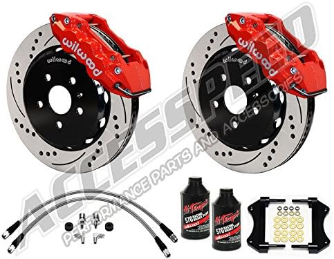 WILWOOD CORVETTE C6 FRONT 15" AERO6 BIG BRAKE KIT WITH FREE STAINLESS BRAKE LINES & BRAKE FLUID, RED CALIPERS, DRILLED & SLOTTED ROTORS, 2005 2006 2007 2008 2009 2010 2011 2012 2013 CORVETTE C6