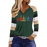 Long Sleeve Notch Neck Christmas T-Shirt for Women V-Neck Winter Family Raglan Xmas Baseball Tops Tees