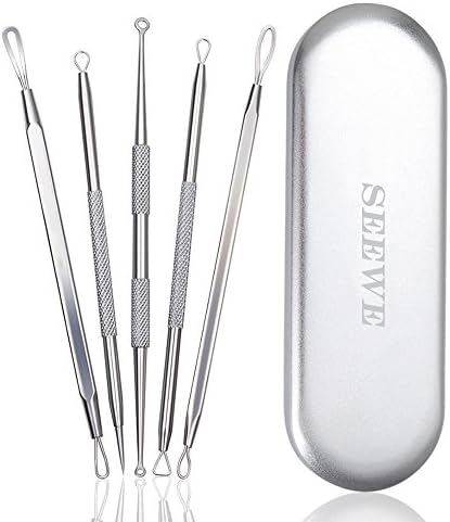 5-in-1 Blackhead Extractor Kit Acne Pimple Comedone Remover Tool - For Blemish Whitehead Zit Removing with Matal Case