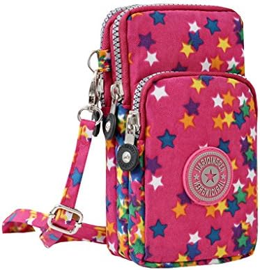 TESOON Dual Layers Zipper Purse Waterproof Nylon Wristlet Bag Clutch Handbag Cell Phone Pouch Cerise