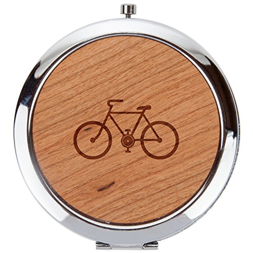 Bicycle Wooden Compact Mirror, Double Sided Mirror, 1X And 5X Magnification, Pocket-Sized Mirror, Circular, Perfect For Travel
