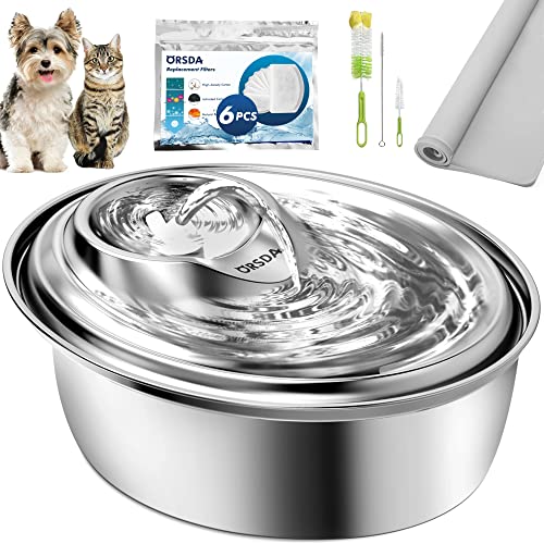 ORSDA Cat Water Fountain Stainless Steel, Pet Water Fountain for Cats Inside 3L, Automatic Water