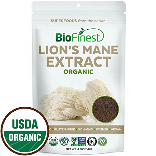 Biofinest Lion's Mane Mushroom Extract Powder - 100% Superfood (Hericium Erinaceus)- USDA Organic Vegan Non-GMO - Digestion Immunity Energy Tonic - for Smoothie Beverage Blend (4 oz Resealable Bag)
