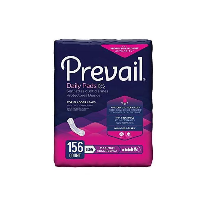 Prevail Incontinence Bladder Control Pads for Women, Maximum Absorbency, Long Length, 39 Count (Pack of 4)