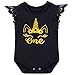 Infant Toddler 3PCS Outfit Skirt Tutu Onesie Unicorn Headband Romper Cake Smash Crown Princess Costume Christmas Dress #1 Black Lace Sleeve 12-18 Months