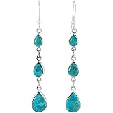 Turquoise Earrings 925 Sterling Silver 2" Long Dangles