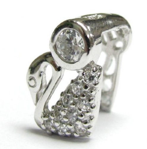 1 pc .925 Sterling Silver Swan Cz Crystal Bail Slider Pendant Connector/Findings/Bright