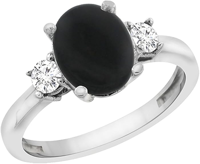 10k White Gold Natural Black Onyx Engagement Ring Oval 10x8 Mm Diamond Sides Sizes 5 10 Amazon Com