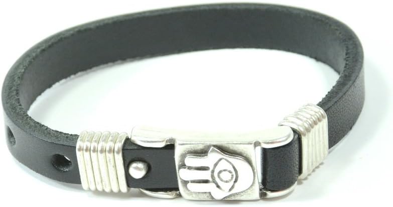 Mizze Made for Luck Jewelry Men's Evil Eye Leather Bracelet with Hamsa Charm - Black