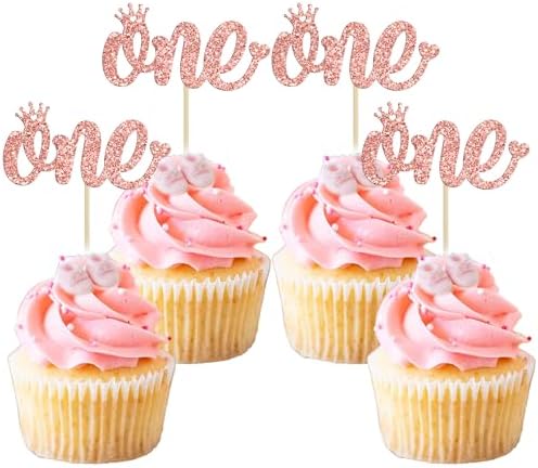 Gyufise 24 Pack Rose Gold One Cupcake Toppers 1st Birthday Cupcake ...