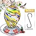 Hummingbird Feeder by Grateful Gnome - Large Hand Blown Stained Glass Feeder for Garden, Patio, Outdoors, Window with Accessories S-Hook, Ant Moat, Brush - 20 fl oz, Bubble Gum Swirl Design