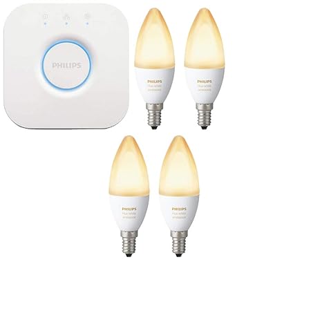 Philips Hue White Ambiance LED E14 6W ZigBee Echo Alexa kompatibel inkl. Hue Bridge - 4er Starter Set