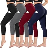 4 Pack Capri Leggings for Women - High Waisted Capris Tummy Control Yoga Pants with Pockets Workout Cycling Tights