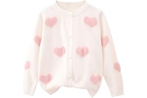 Toddler Girls Heart Graphic Knit Sweater Cardigan Kids Crewneck Cotton Long Sleeve Button Down Love Coat Outerwear