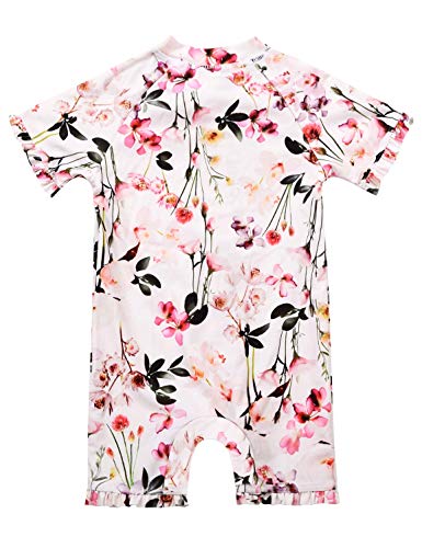 Cadocado Toddler Girl One Piece Zip Front Sunsuits UPF 50+ Sun Protection Rash Guard Beach Bathing Suit,Flower Print,6-9 Month