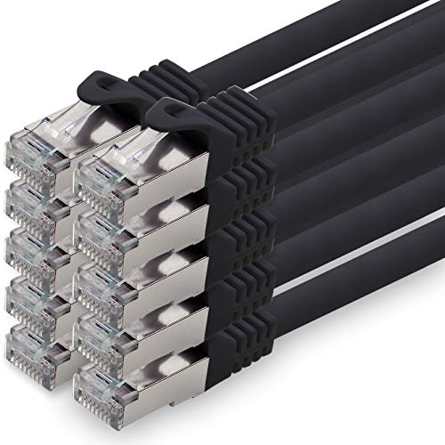 1aTTack.de 7,5m - schwarz - 10 Stück CAT.7 Netzwerkkabel Patchkabel SFTP PIMF LSZH Gigabit Lan Kabel 10Gb s cat7 Rohkabel mitRJ45 Stecker Cat6a kompat