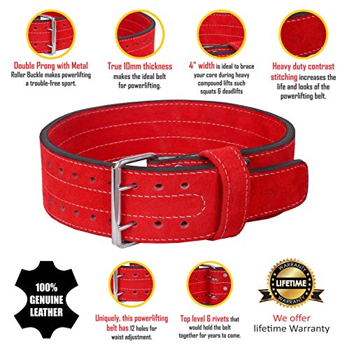 HHR Power Lifting Belt Suede Leather Double Prong Power Belt Gym Bodybuilding 4 Inches 10 MM Thick Weight Lifting Weightlifting Belt for Men & Women Optimal Powerlifting Belts!!!! - Thumbnail 2
