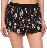 Simplicity Women Printed Elastic Drawstring Waistband Summer Shorts, Tribal Multi, L