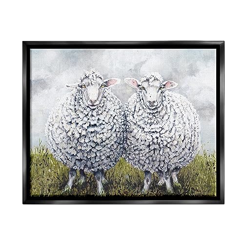 Stupell Industries Sheep Duo Farm Landscape Black Framed Floater Canvas Wall Ar…